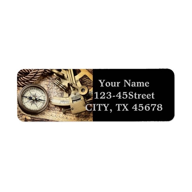 steampunk coastal beach nautical antique compass return address label (Front)