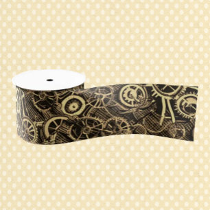STEAMPUNK COGS and Gears Gold Metal Grosgrain Ribbon