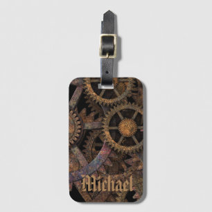 Steampunk Cogs and Wheels Personalised Luggage Tag
