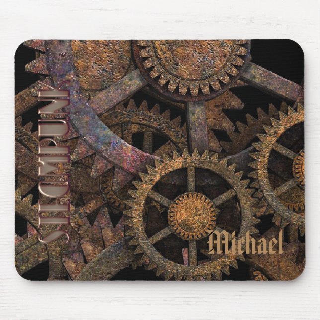 Steampunk Cogs and Wheels Personalised Mouse Pad (Front)