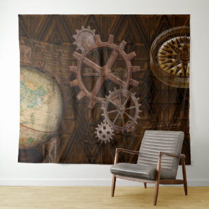 Steampunk Cogs , Gears & Skeleton Key Tapestry