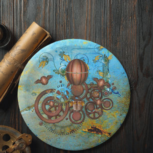 Steampunk Collage Aqua Copper Paper Plates