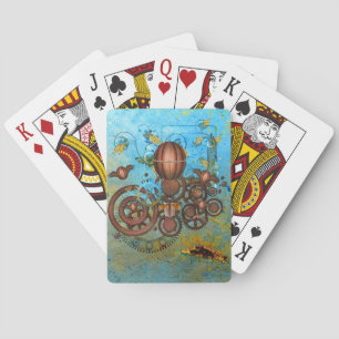 Steampunk Collage Aqua Copper Playing Cards