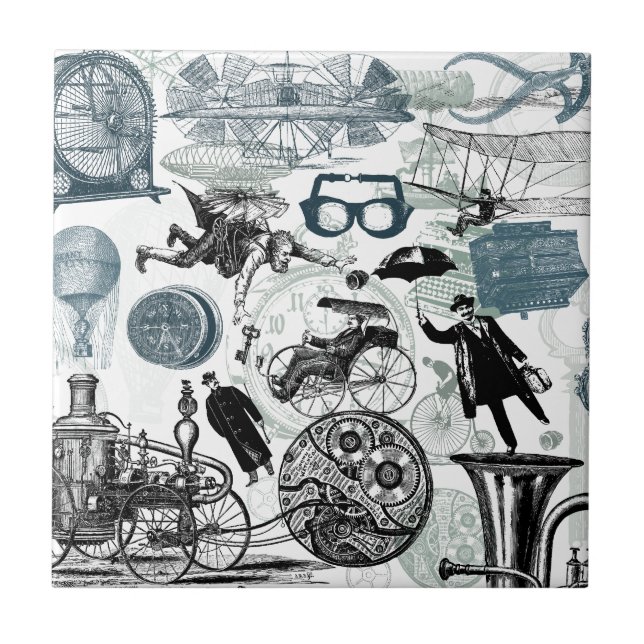 Steampunk Collage Colourized Tile (Front)