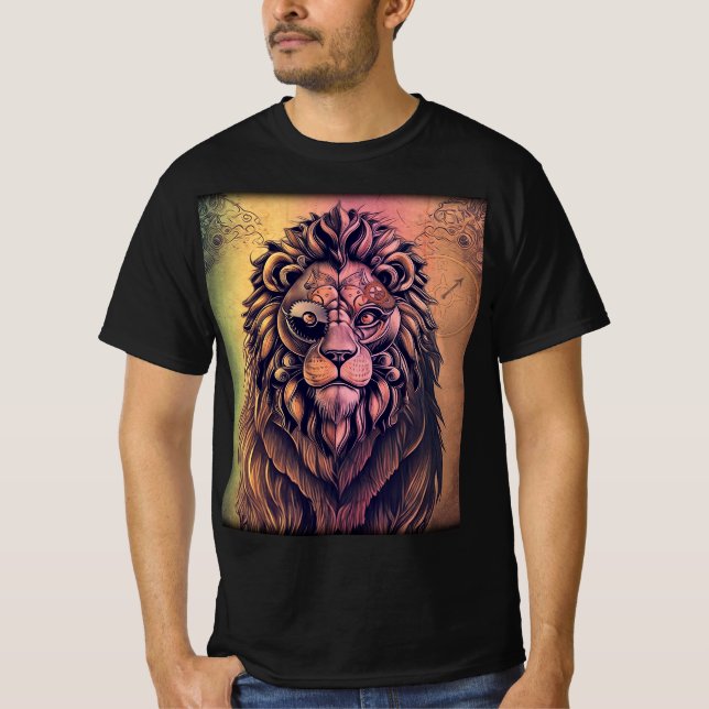 Steampunk Color Gradient Rustic Lion T-Shirt (Front)