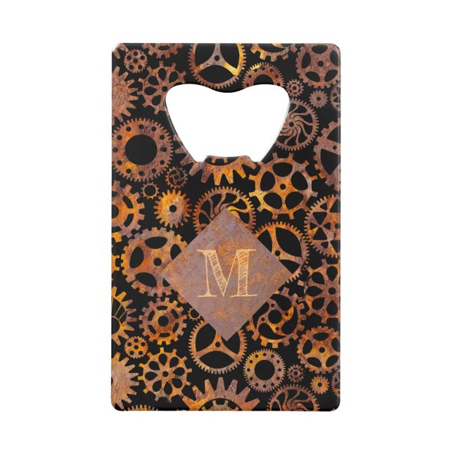 Steampunk Colorful Rusty Gears Custom Monogram (Front)
