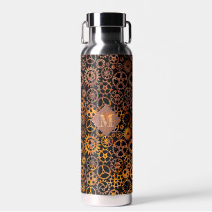 Steampunk Colorful Rusty Gears Custom Monogram Water Bottle