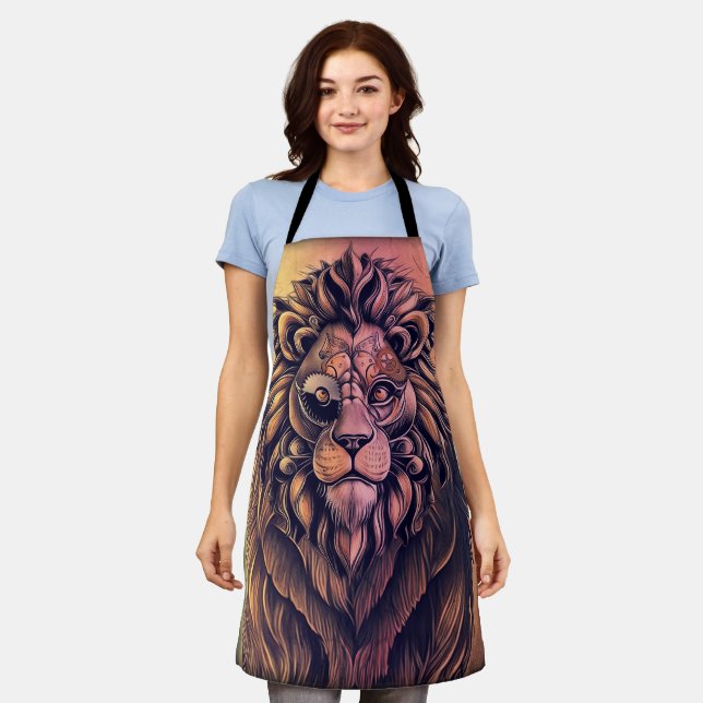 Steampunk Colour Gradient Rustic Lion Apron (Worn)