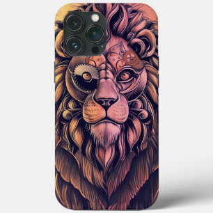 Steampunk Colour Gradient Rustic Lion iPhone 13 Pro Max Case