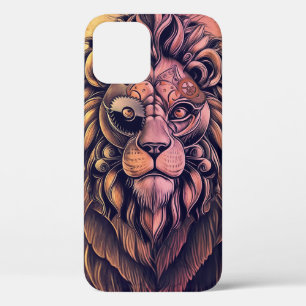 Steampunk Colour Gradient Rustic Lion iPhone 12 Case