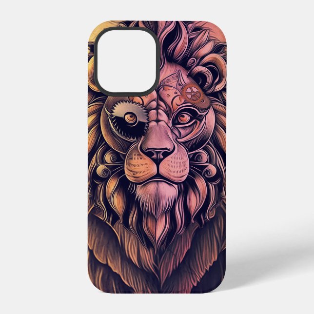 Steampunk Colour Gradient Rustic Lion iPhone Case (Back)