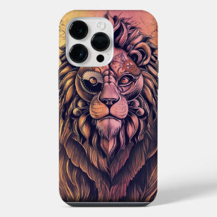 Steampunk Colour Gradient Rustic Lion iPhone 14 Pro Max Case