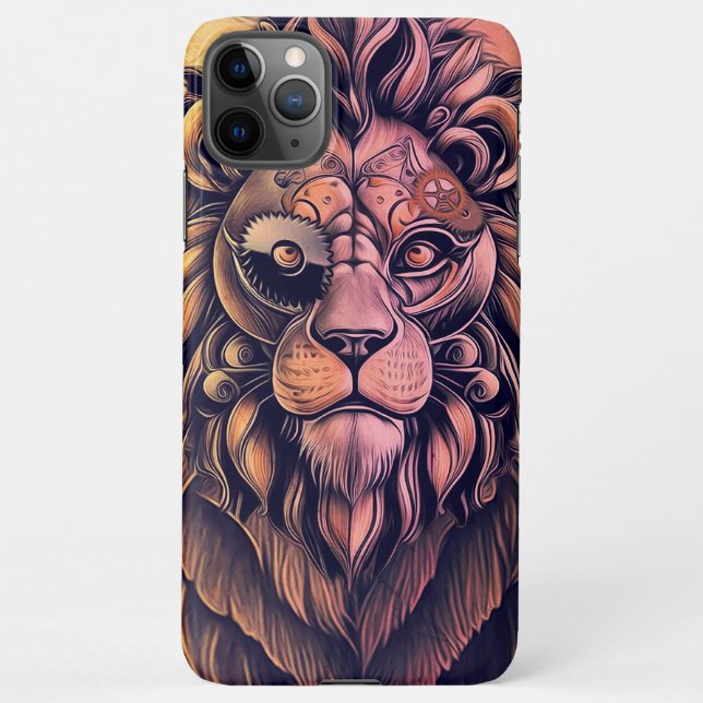 Steampunk Colour Gradient Rustic Lion iPhone Case (Back)