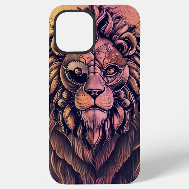 Steampunk Colour Gradient Rustic Lion iPhone Case (Back)