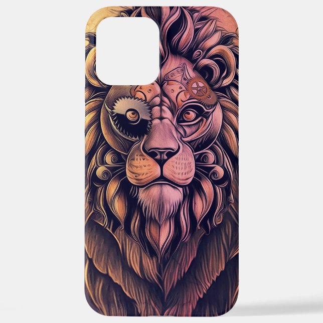 Steampunk Colour Gradient Rustic Lion iPhone Case (Back)