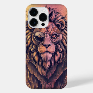 Steampunk Colour Gradient Rustic Lion iPhone 14 Pro Max Case