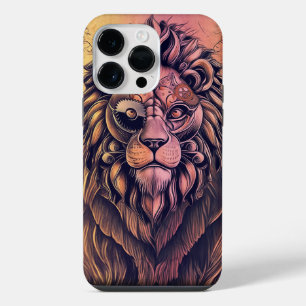 Steampunk Colour Gradient Rustic Lion iPhone 14 Pro Max Case