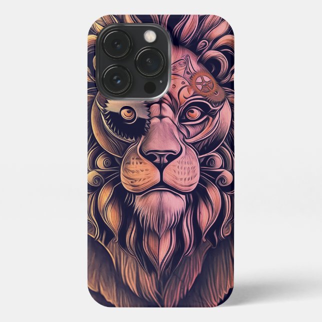 Steampunk Colour Gradient Rustic Lion iPhone Case (Back)