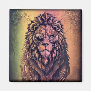 Steampunk Colour Gradient Rustic Lion Magnet