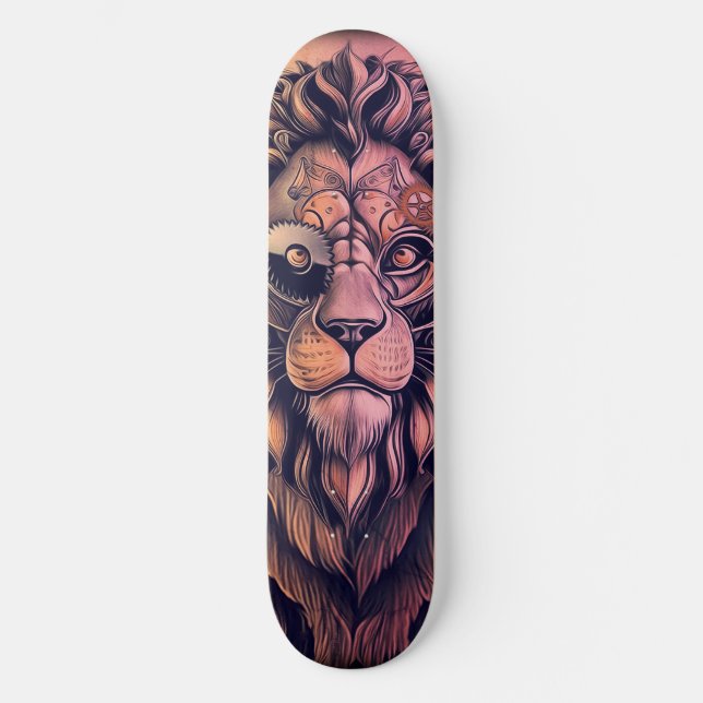 Steampunk Colour Gradient Rustic Lion Skateboard (Front)