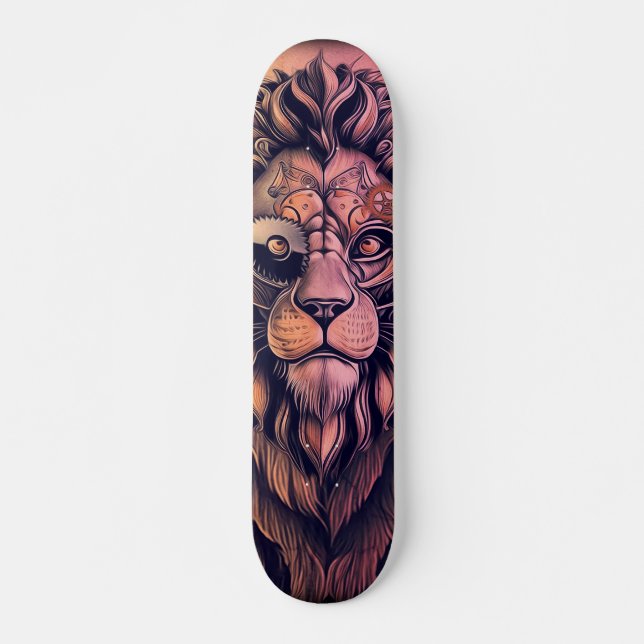 Steampunk Colour Gradient Rustic Lion Skateboard (Front)