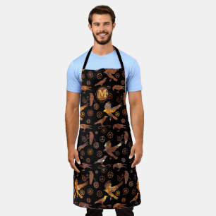 Steampunk Colourful Rust Gears and Crows Monogram Apron