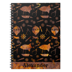 Steampunk Colourful Rusty Airship Theme Your Name Notebook