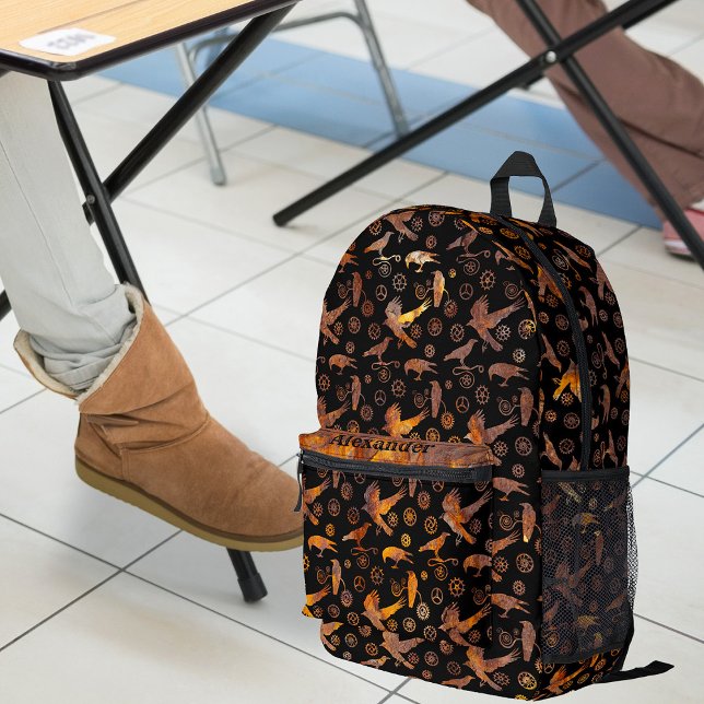 Steampunk Colourful Rusty Gears and Crows Your Nam Printed Backpack (Creator Uploaded)