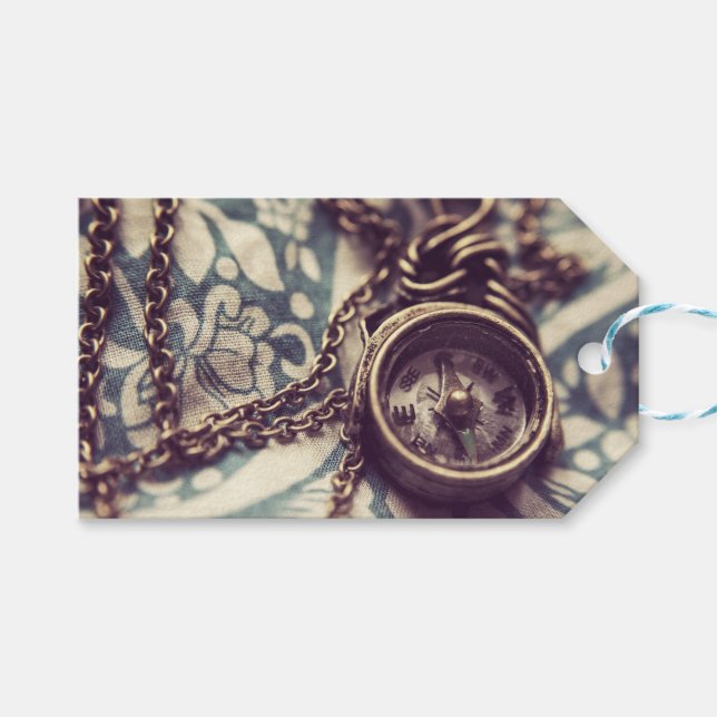 Steampunk Compass Necklace Custom Gift Tag (Front (Horizontal))