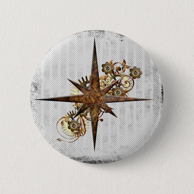 Steampunk Compass Star Grunge 6 Cm Round Badge (Front)