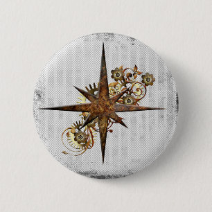 Steampunk Compass Star Grunge 6 Cm Round Badge