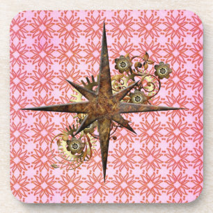Steampunk Compass Star Hard Plastic Coasters