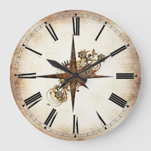Steampunk Compass Star Large Clock