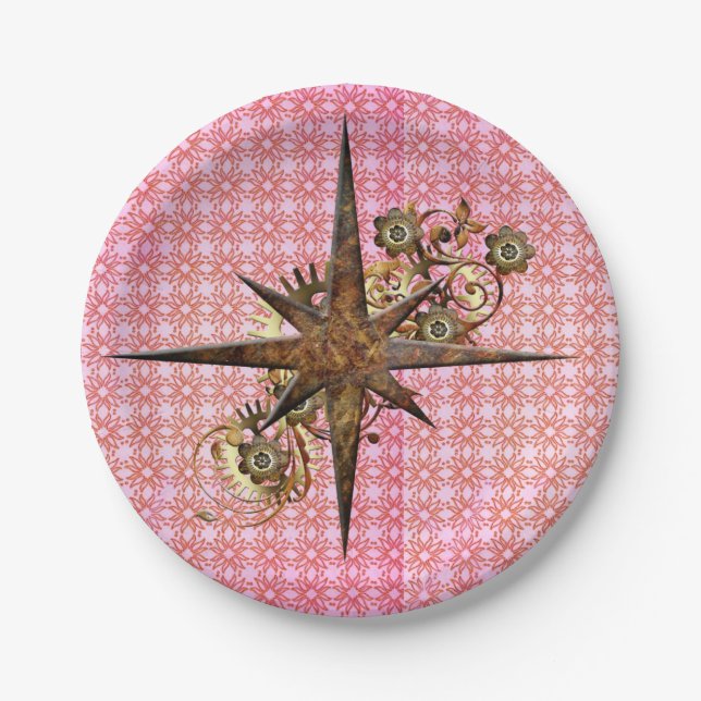 Steampunk Compass Star Paper Plates (Front)