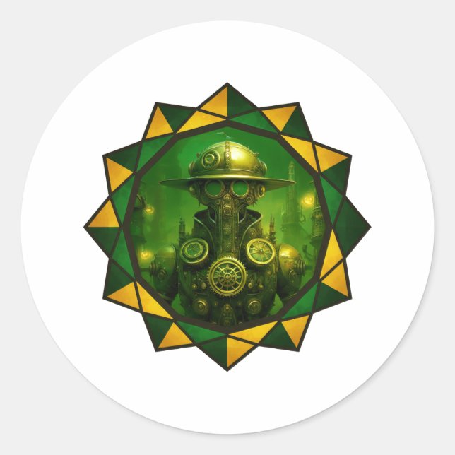 Steampunk Construction Worker Classic Round Sticker (Front)