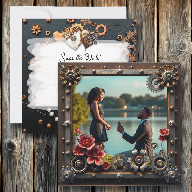 Steampunk Copper Floral Personalised Wedding Save The Date (Creator Uploaded)