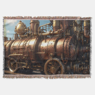 Steampunk Copper Steam Train Throw Blanket
