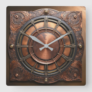 Steampunk Copper Time Face Square Wall Clock