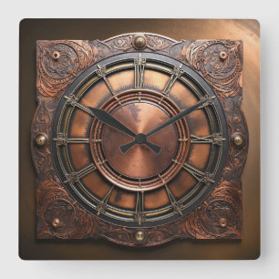 Steampunk Copper Time Face Square Wall Clock