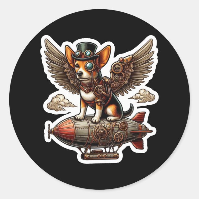 Steampunk Corgi Adventure Sticker - Whimsical Flyi (Front)