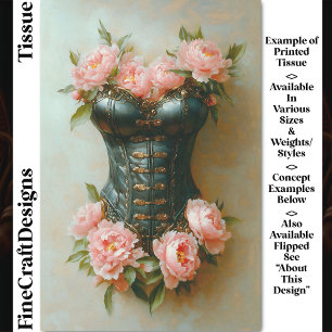 Steampunk Corset & Pink Peonies DF6R Decoupage Tissue Paper