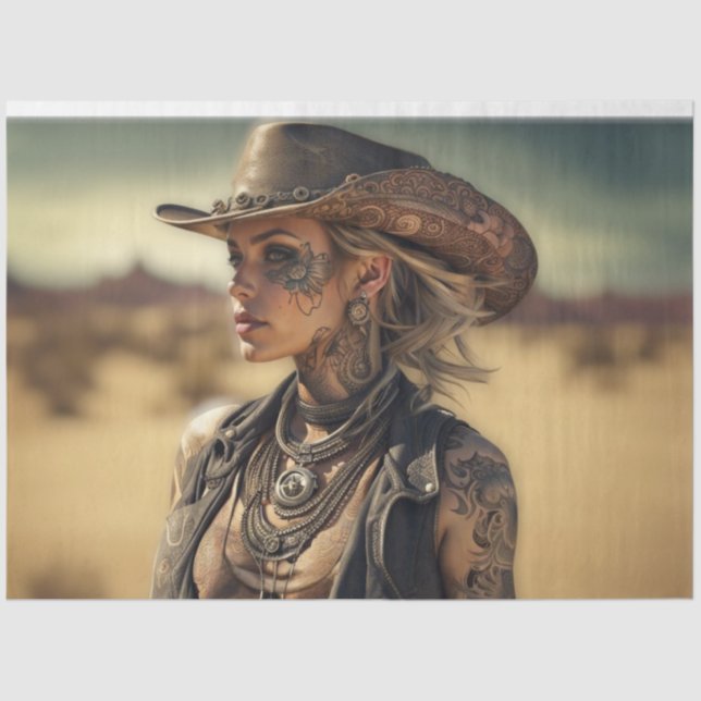 Steampunk Cowgirl Decoupage Paper | Western  (Front)