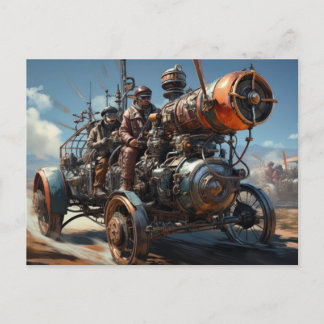 Steampunk Cross Country Car Race Postcard
