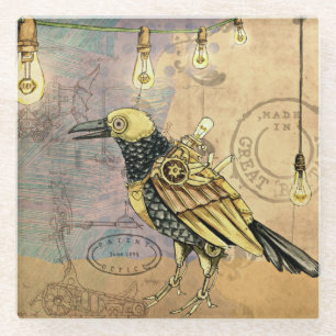 Steampunk Crow   Glass Coaster