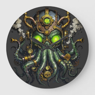 Steampunk Cthulhu monster  Large Clock