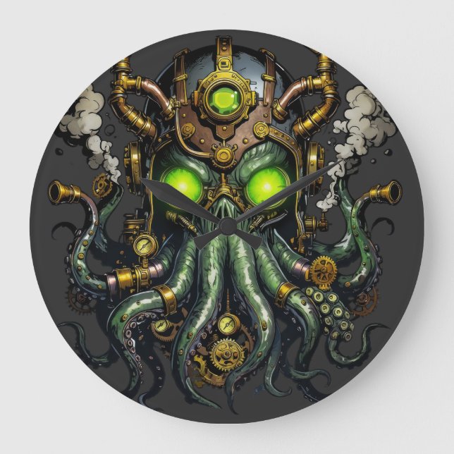 Steampunk Cthulhu monster  Large Clock (Front)