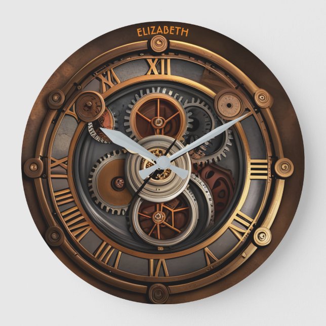 Steampunk Cute Wall Clock Rusty Fantasy Vintage (Front)