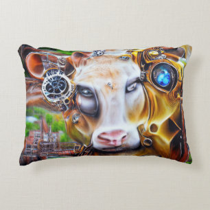 Steampunk Cyber Cow Decorative Cushion