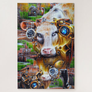 Steampunk Cyber Cow Jigsaw Puzzle