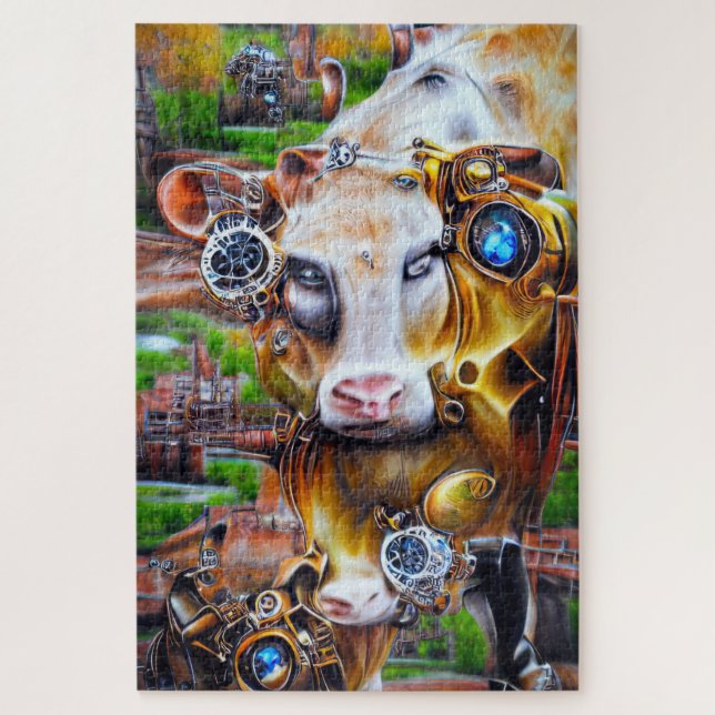 Steampunk Cyber Cow Jigsaw Puzzle (Vertical)